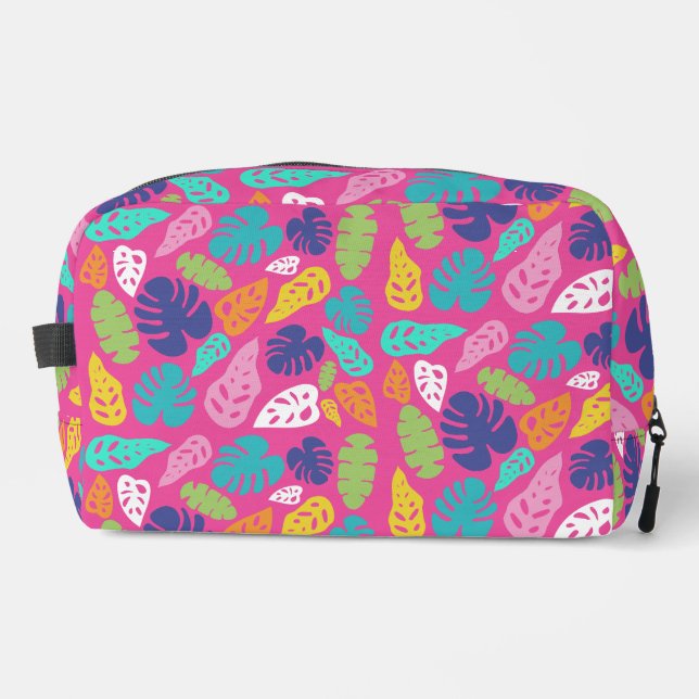 Bright Colourful Tropical Summer Leaves Pattern Dopp Kit (Front)