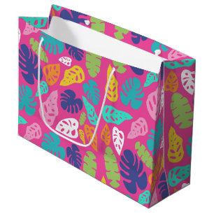 Bright Colourful Tropical Summer Leaves Pattern Large Gift Bag