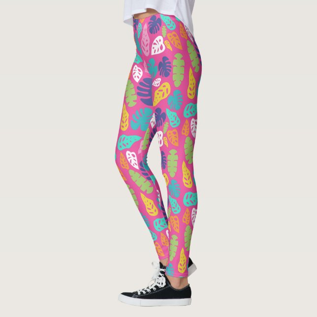 Bright Colourful Tropical Summer Leaves Pattern Leggings (Left)