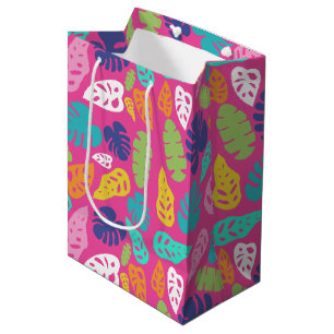 Bright Colourful Tropical Summer Leaves Pattern Medium Gift Bag