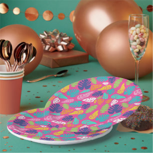 Bright Colourful Tropical Summer Leaves Pattern Paper Plate