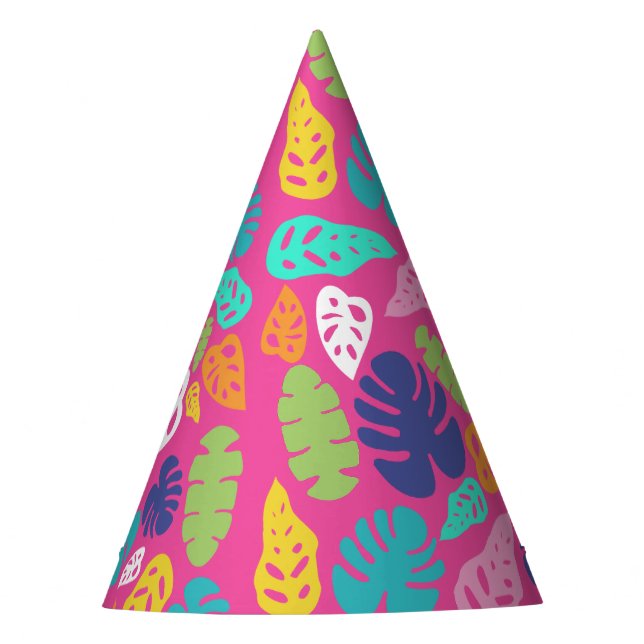 Bright Colourful Tropical Summer Leaves Pattern Party Hat (Front)