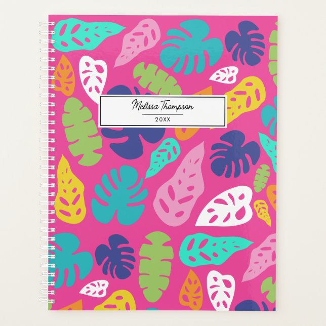 Bright Colourful Tropical Summer Leaves Pattern Planner (Front)