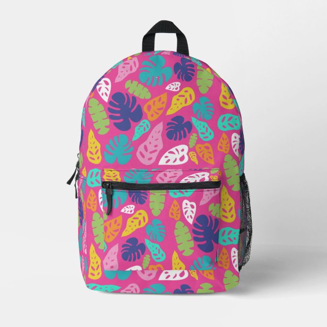 Bright Colourful Tropical Summer Leaves Pattern Printed Backpack (Front)