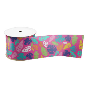 Bright Colourful Tropical Summer Leaves Pattern Satin Ribbon