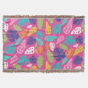 Bright Colourful Tropical Summer Leaves Pattern Throw Blanket