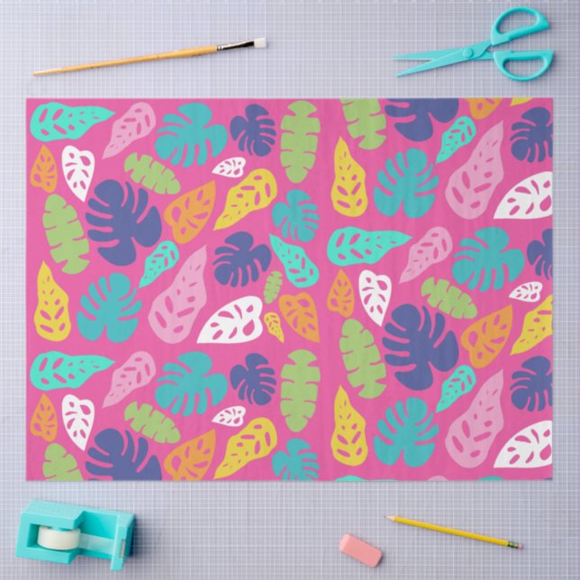 Bright Colourful Tropical Summer Leaves Pattern Tissue Paper (Craft)