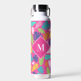 Bright Colourful Tropical Summer Leaves Pattern Water Bottle