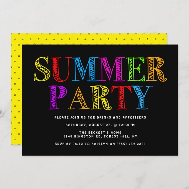 Bright & Colourful Typography Summer Party Invitation (Front/Back)