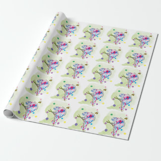Bright colourful watercolor chameleon and bee. wrapping paper