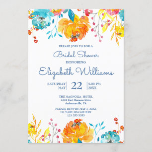 Bright Colourful Watercolor Floral Bridal Shower Invitation