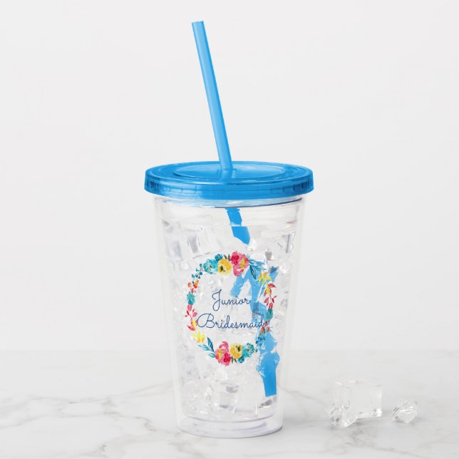 Bright Colourful Watercolor Floral Jr. Bridesmaid Acrylic Tumbler (Front Ice)