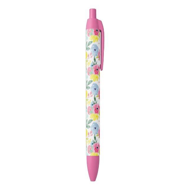 Bright Colourful Watercolor Floral Pattern Black Ink Pen (Bottom (Vertical))