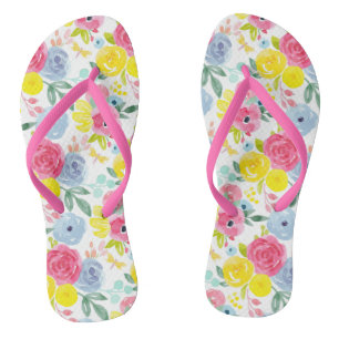 Bright Colourful Watercolor Floral Pattern Flip Flops