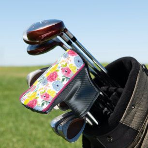 Bright Colourful Watercolor Floral Pattern Golf Head Cover