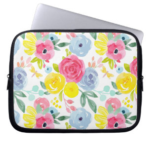 Bright Colourful Watercolor Floral Pattern Laptop Sleeve