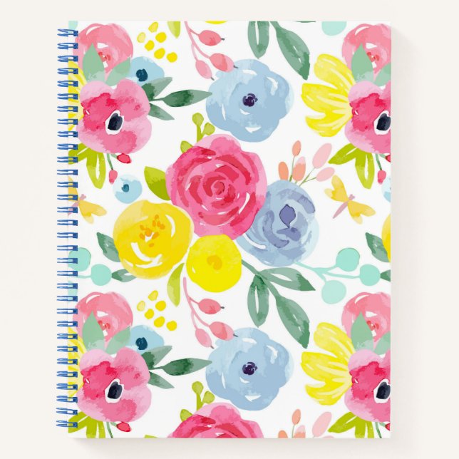 Bright Colourful Watercolor Floral Pattern Notebook (Front)