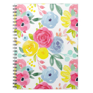 Bright Colourful Watercolor Floral Pattern Notebook