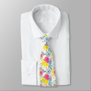 Bright Colourful Watercolor Floral Pattern Tie
