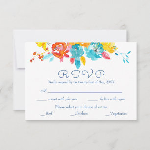 Bright Colourful Watercolor Floral Wedding RSVP Card