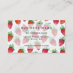 Bright Colourful Watercolor Fruity Strawberries Business Card
