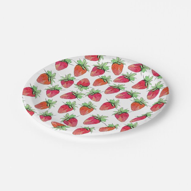 Bright Colourful Watercolor Fruity Strawberries Paper Plate (Angled)