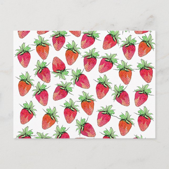 Bright Colourful Watercolor Fruity Strawberries Postcard (Front)