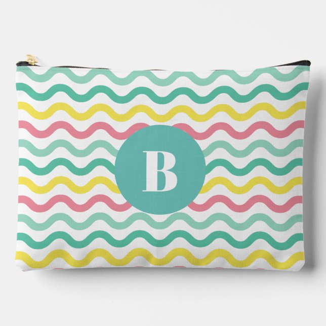 Bright Colourful Wavy Pattern Monogrammed Accessory Pouch (Front)
