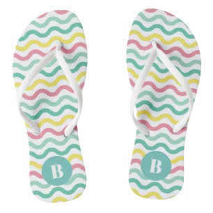 Bright Colourful Wavy Pattern Monogrammed Flip Flops