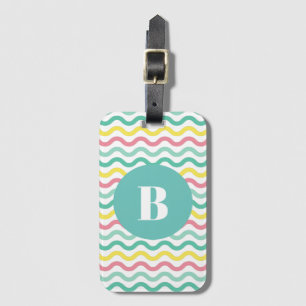Bright Colourful Wavy Pattern Monogrammed Luggage Tag