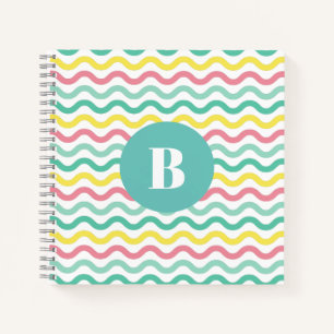 Bright Colourful Wavy Pattern Monogrammed Notebook