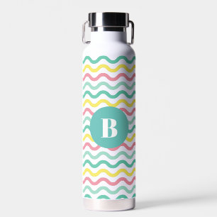 Bright Colourful Wavy Pattern Monogrammed Water Bottle