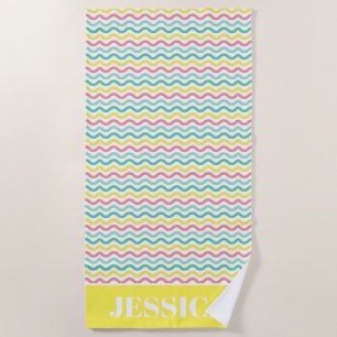 Bright Colourful Wavy Pattern Personalised Beach Towel