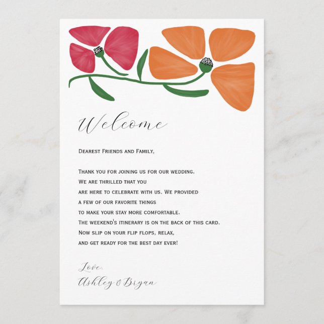 Bright Colourful Wedding Welcome Letter & Itinerar Programme (Front)