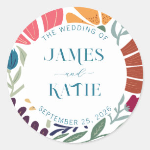 Bright Colourful Wildflower Abstract Floral Weddin Classic Round Sticker