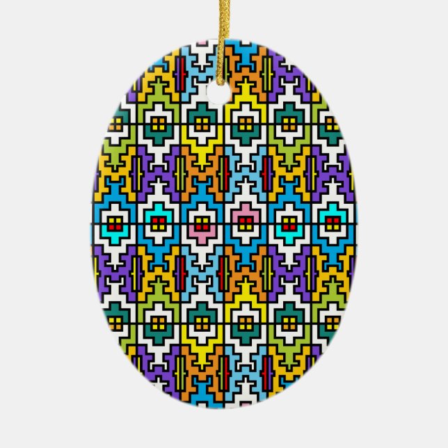 Bright colours African pattern Ceramic Tree Decoration (Front)