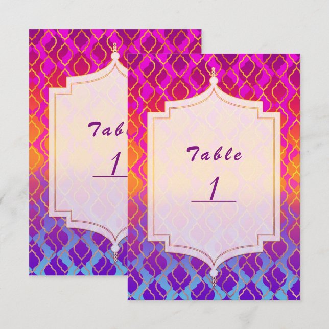 Bright Colours Arabian Moroccan Glam Table Number (Front/Back)