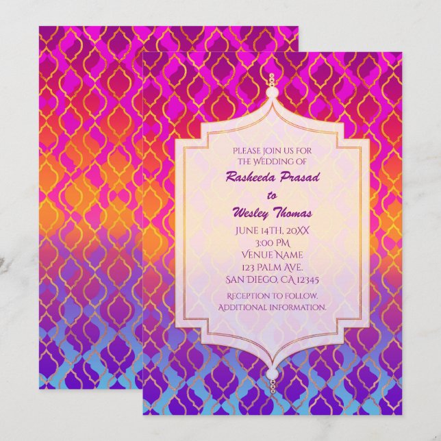 Bright Colours Arabian Moroccan Wedding Invitation (Front/Back)