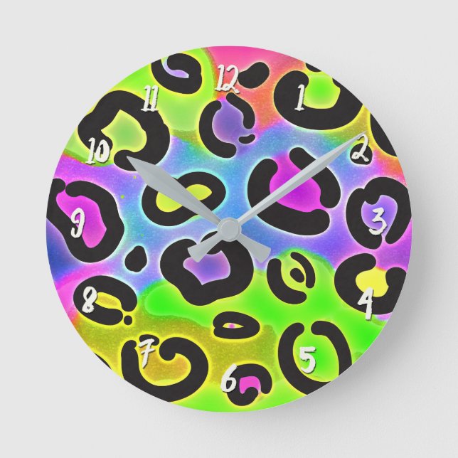 Bright Colours Cheetah Leopard Print Spots Custom Round Clock (Front)