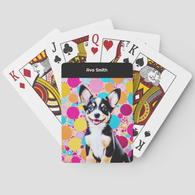 Bright Colours Cool Pretty Personalised Cute Dog Playing Cards (Back)