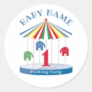 Bright Colours Elephant Carousel 1st Party Classic Round Sticker