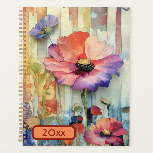 Bright Colours Flowers 20XX  Spiral Planner  (Front)