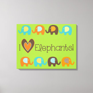 Bright Colours I Love Elephants Wrapped Canvas