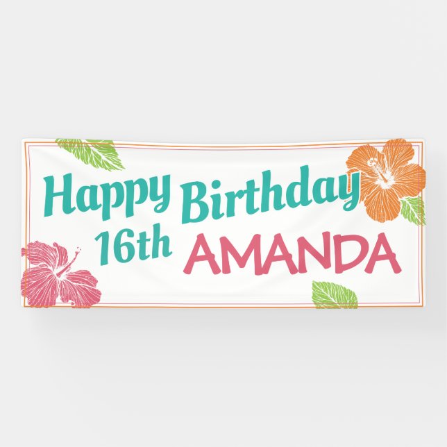 Bright Colours Island Luau Birthday Party Banner (Horizontal)