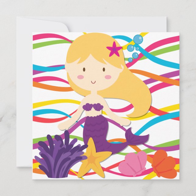 Bright Colours Mermaid Birthday Invitation (Front)
