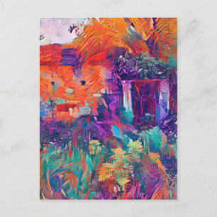 Bright colours of nature reclaiming a house postcard