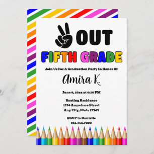 Bright Colours Peace Out 5th Grade Graduation Part Invitation