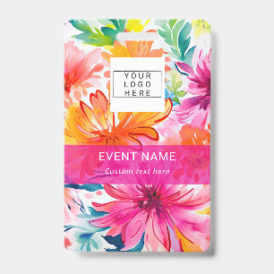 Bright colours pink floral Event ID name tag Badge