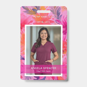 Bright colours pink floral Event ID name tag photo Badge