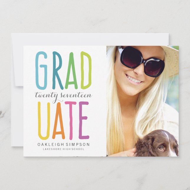 Bright Colours Rainbow Graduation Announcement (Front)